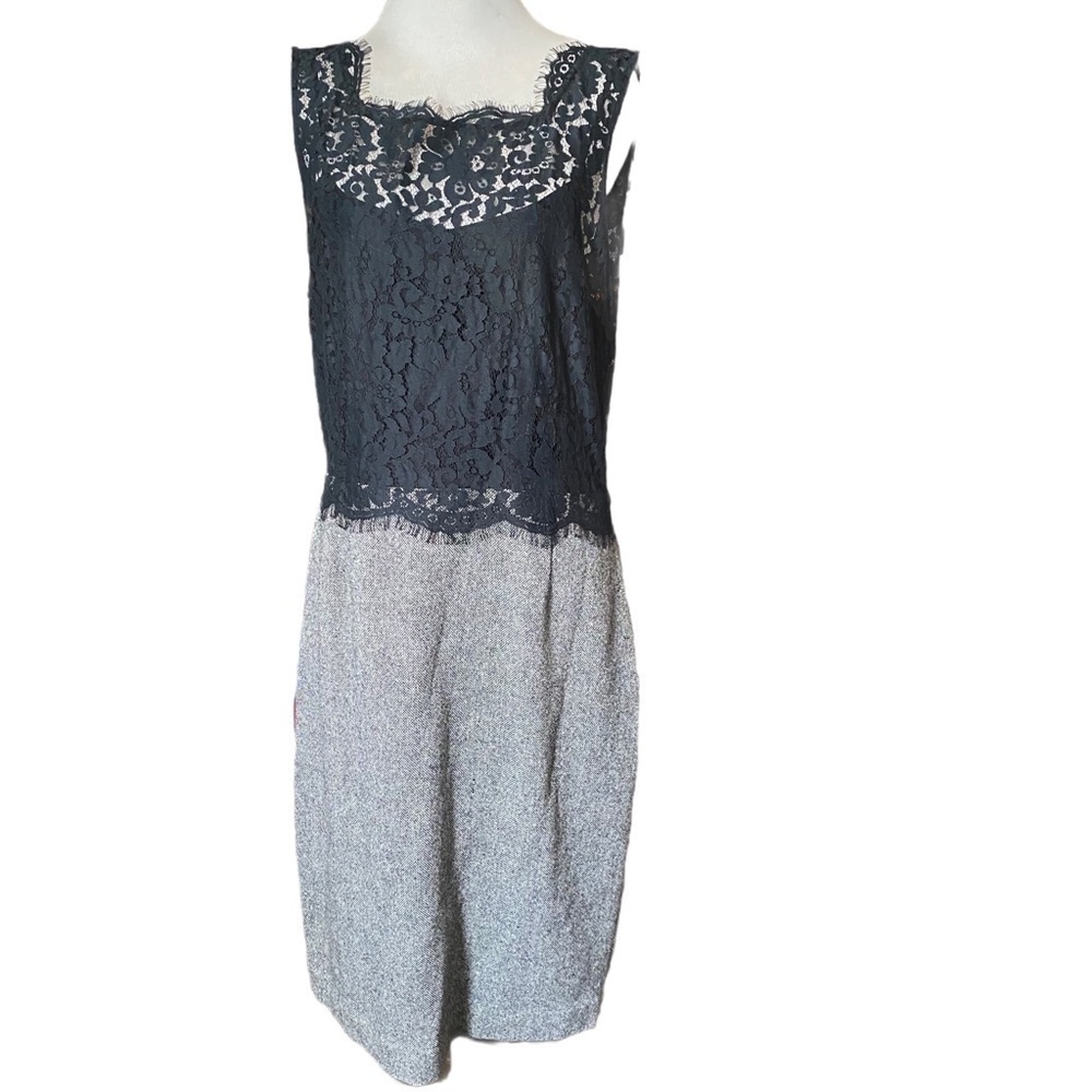 C.Wonder Sleeveless Dress Black Lace Tweed Skirt SZ 12